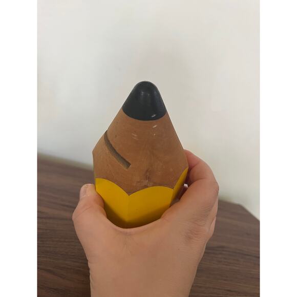 VTG Pencil Wood Piggy Bank Made in France Kitschy Whimsy Teacher Gift Classroom - Picture 4 of 8